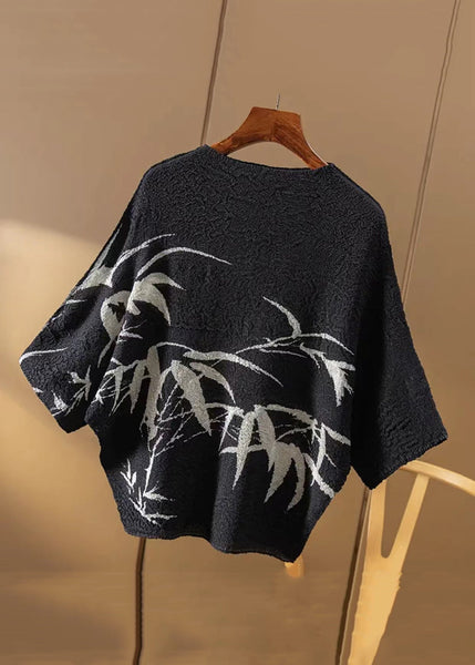 Cotton Print Shirt Summer T Loose Black Wrinkled FashionChic