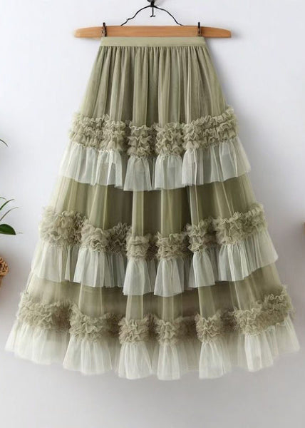 Waist Black Ruffled Skirts Tulle Elastic Summer Loose FashionChic