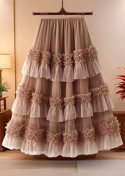 Waist Black Ruffled Skirts Tulle Elastic Summer Loose FashionChic