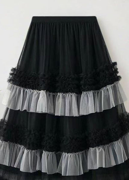 Waist Black Ruffled Skirts Tulle Elastic Summer Loose FashionChic