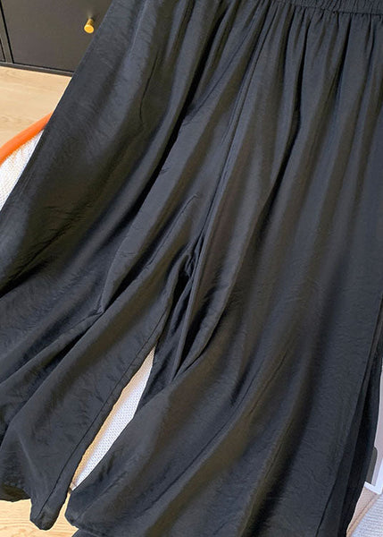 Loose Black Side Open Elastic Waist Cotton Crop Pants Summer FF058 MZF-CPTS240607
