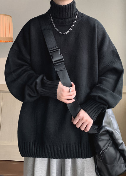 Loose Black Solid Thick Knit Mens Sweaters Turtleneck Winter RJ019 ABC