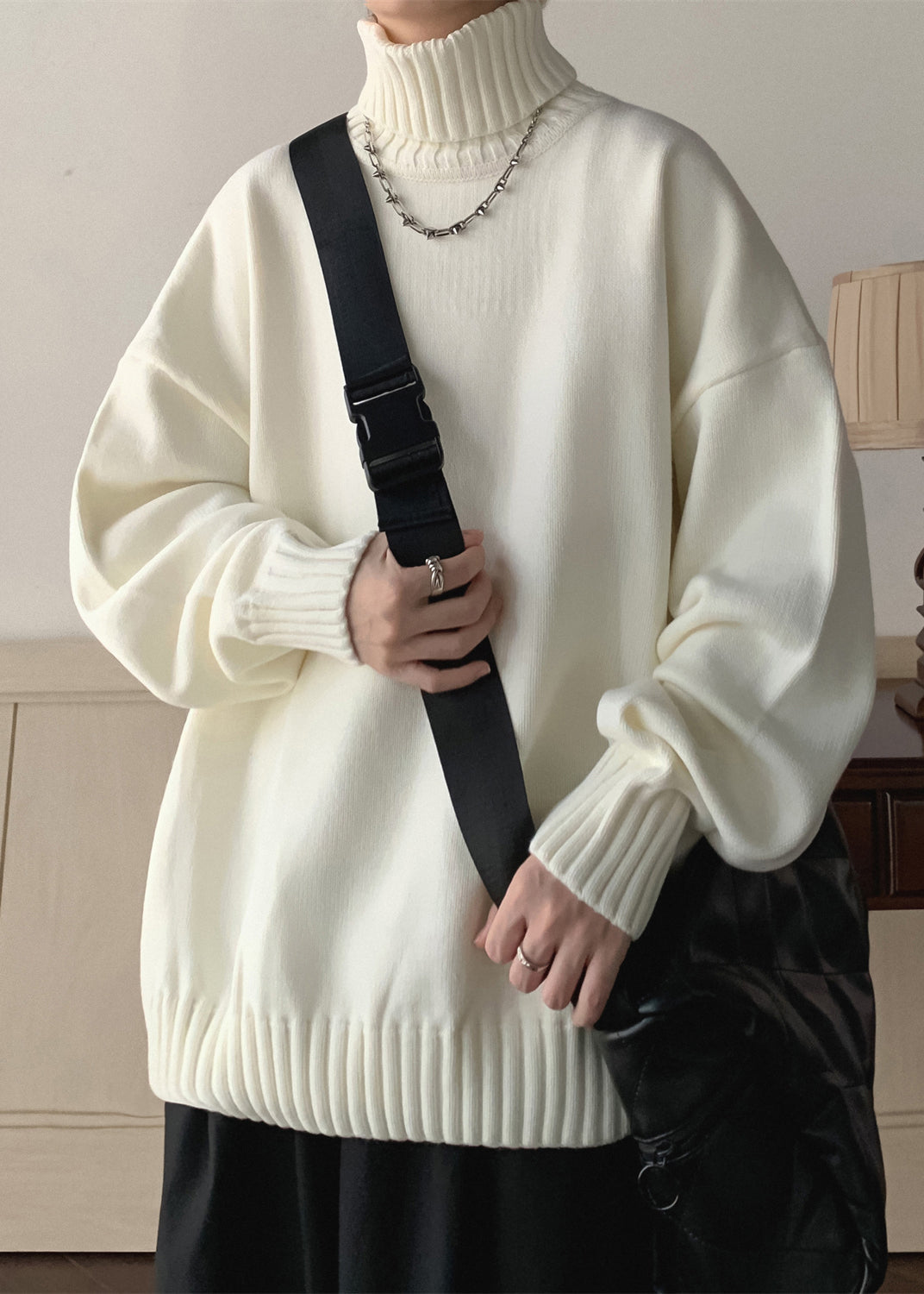 Loose Black Solid Thick Knit Mens Sweaters Turtleneck Winter RJ019 ABC