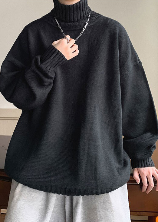 Loose Black Solid Thick Knit Mens Sweaters Turtleneck Winter RJ019 ABC