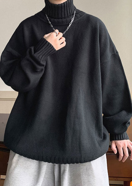Loose Black Solid Thick Knit Mens Sweaters Turtleneck Winter RJ019 ABC