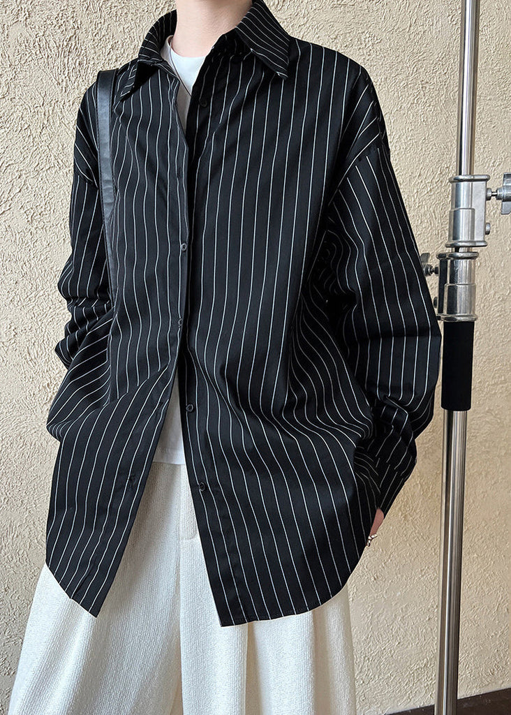 Loose Black Striped Button Shirt Fall QE070 HS-LTP240925