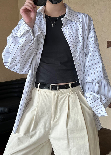 Loose Black Striped Button Shirt Fall QE070 HS-LTP240925