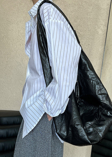 Loose Black Striped Button Shirt Fall QE070 HS-LTP240925