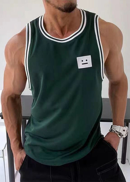 Cotton Solid Tank Black Striped Sleeveless Mens Loose FashionChic