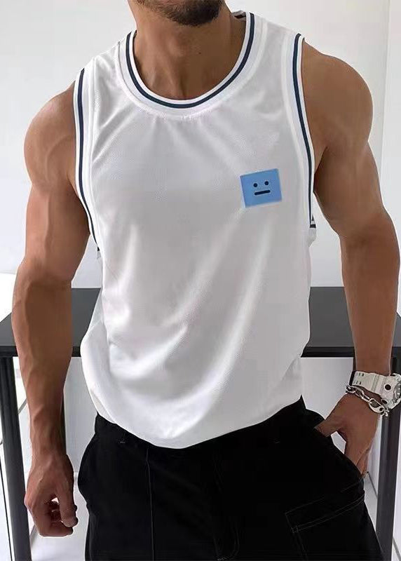 Cotton Solid Tank Black Striped Sleeveless Mens Loose FashionChic