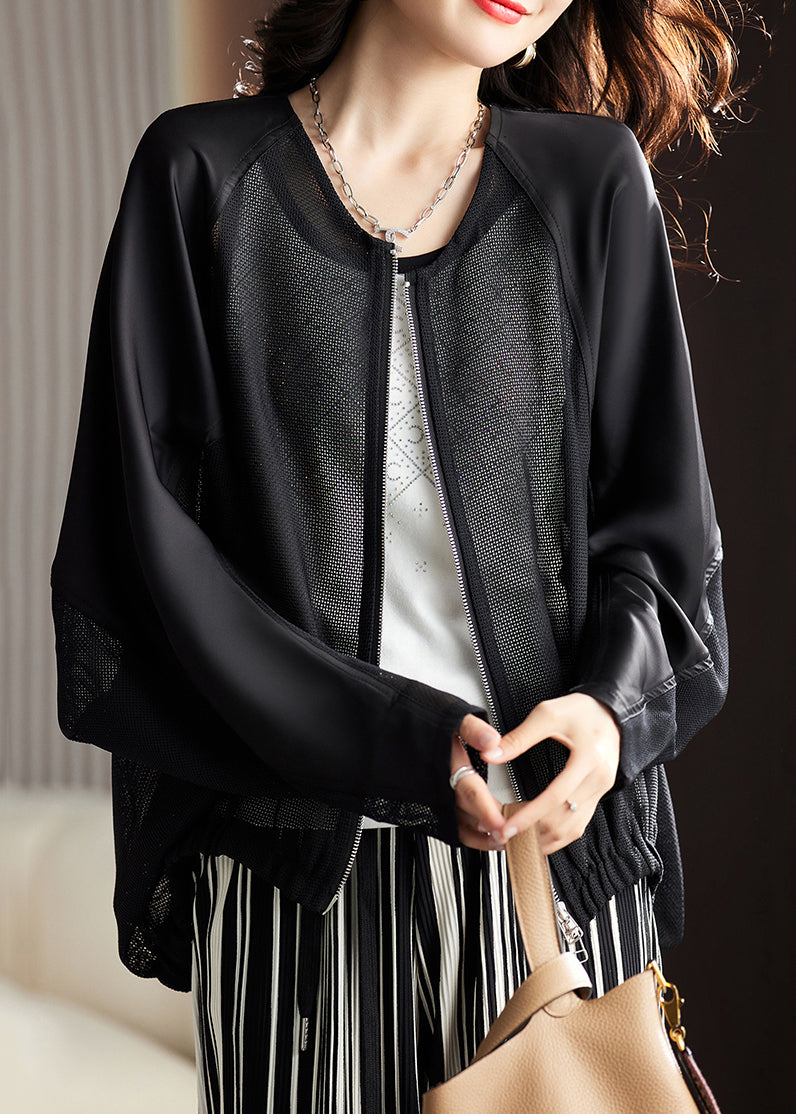 Loose Black Zippered Hollow Out Coats Batwing Sleeve AC1001 Genistyle Shop