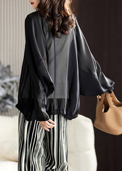 Loose Black Zippered Hollow Out Coats Batwing Sleeve AC1001 Genistyle Shop