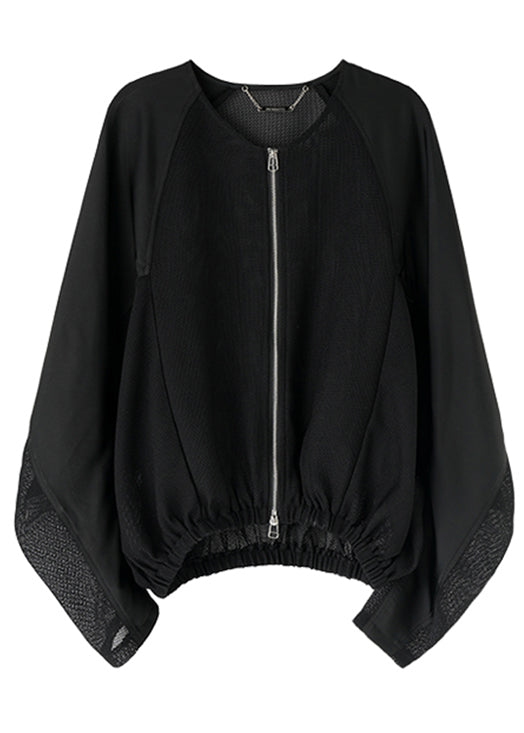 Loose Black Zippered Hollow Out Coats Batwing Sleeve AC1001 Genistyle Shop