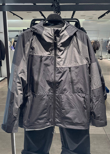 Black Patchwork Mens Hooded Coat Spring Loose Zippered Cotton FashionChic