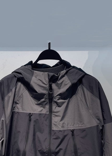 Black Patchwork Mens Hooded Coat Spring Loose Zippered Cotton FashionChic