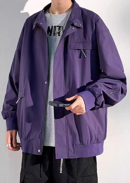 Coats Solid Zippered Mens Cotton Spring Black Pockets Loose FashionChic