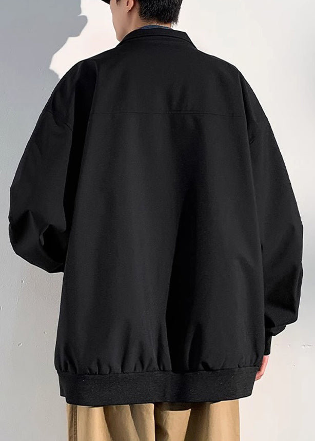 Coats Solid Zippered Mens Cotton Spring Black Pockets Loose FashionChic