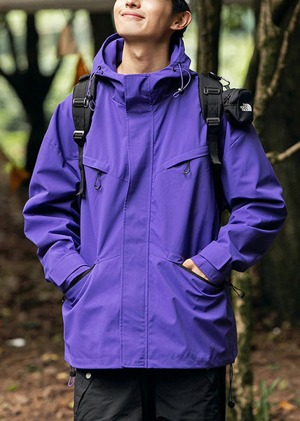 Coats Loose Pockets Zippered Hooded Mens Cotton Green Blackish FashionChic