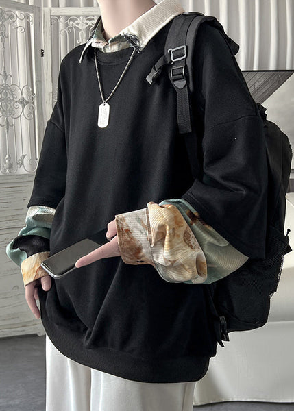 Loose Patchwork False Two Blackish Pieces Green Pan Collar Peter FashionChic