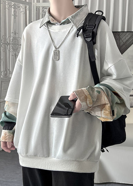 Loose Patchwork False Two Blackish Pieces Green Pan Collar Peter FashionChic