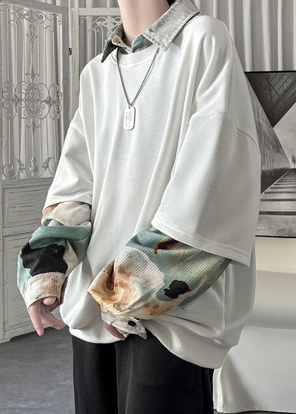 Loose Patchwork False Two Blackish Pieces Green Pan Collar Peter FashionChic