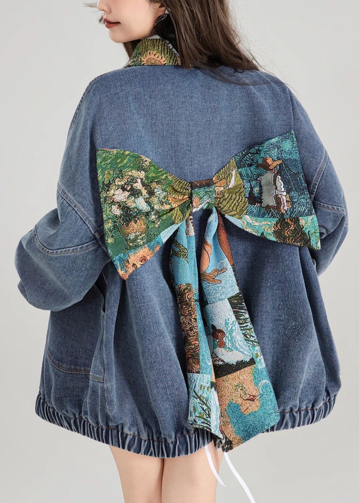 Coat Bow Patchwork Blue Button Denim Loose Spring FashionChic