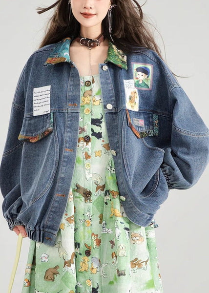 Coat Bow Patchwork Blue Button Denim Loose Spring FashionChic