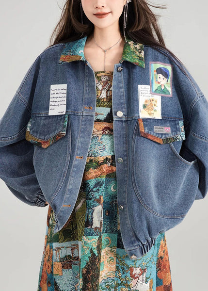 Coat Bow Patchwork Blue Button Denim Loose Spring FashionChic