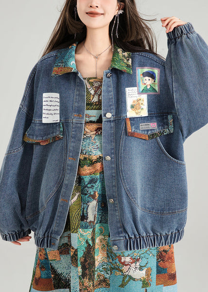 Coat Bow Patchwork Blue Button Denim Loose Spring FashionChic