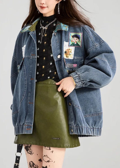 Coat Bow Patchwork Blue Button Denim Loose Spring FashionChic