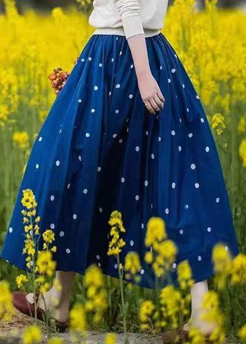 Cotton Loose Elastic Blue Dot Skirt Summer Waist FashionChic
