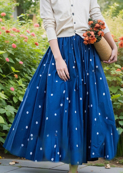 Cotton Loose Elastic Blue Dot Skirt Summer Waist FashionChic