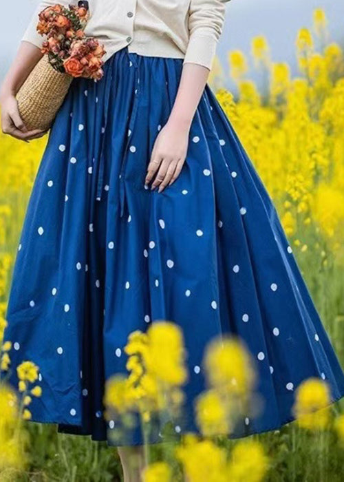 Cotton Loose Elastic Blue Dot Skirt Summer Waist FashionChic