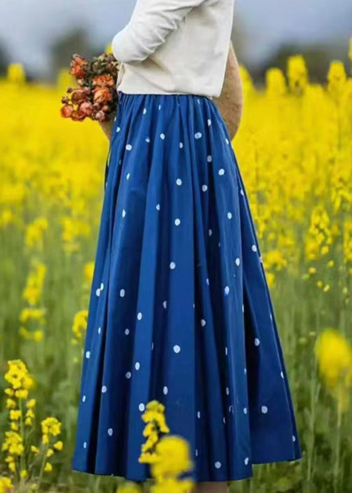 Cotton Loose Elastic Blue Dot Skirt Summer Waist FashionChic