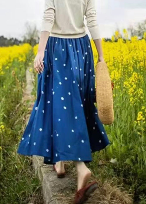 Cotton Loose Elastic Blue Dot Skirt Summer Waist FashionChic