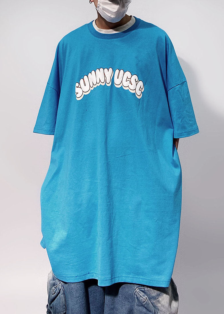 Sleeve Letter Men's Shirts T Half Floral Cotton Blue Loose FashionChic