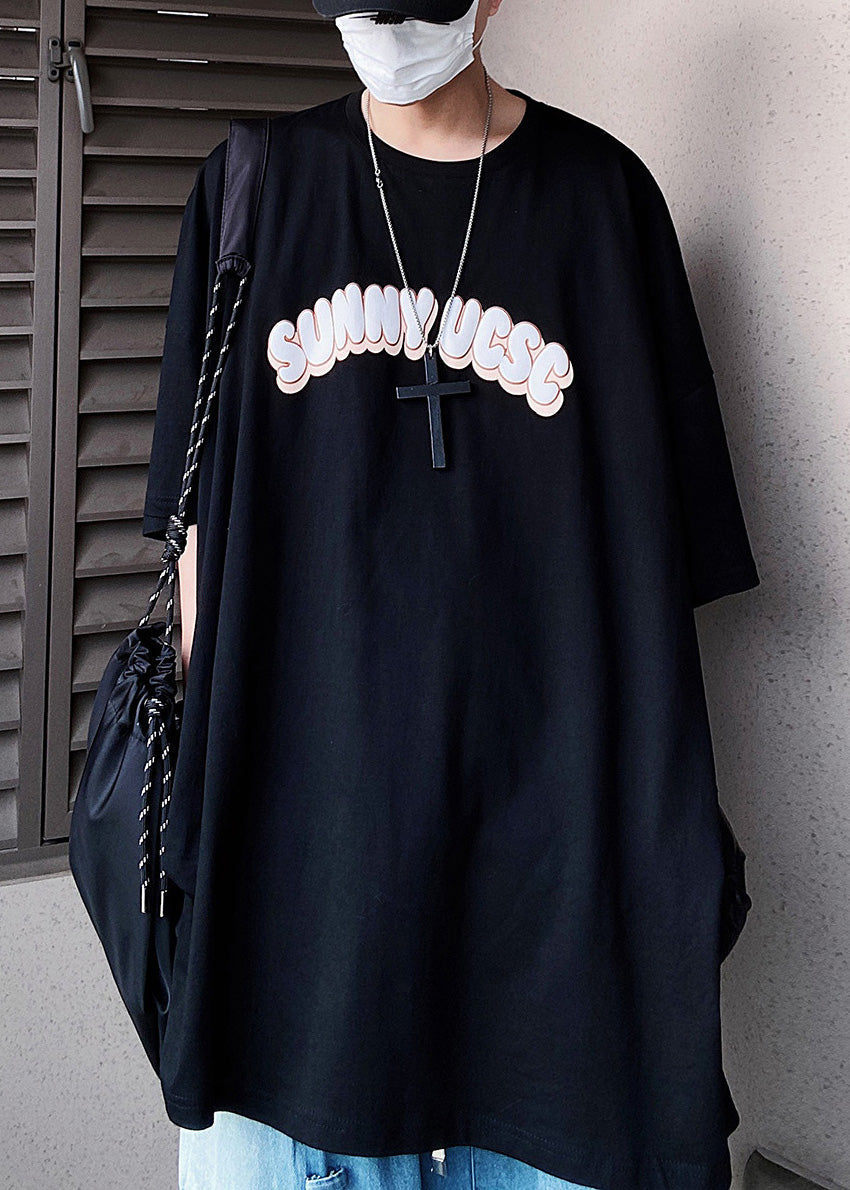 Sleeve Letter Men's Shirts T Half Floral Cotton Blue Loose FashionChic