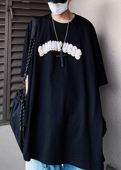 Sleeve Letter Men's Shirts T Half Floral Cotton Blue Loose FashionChic