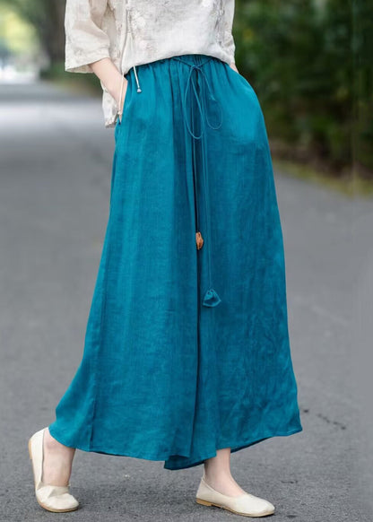 Elastic Summer Blue Loose Leg Waist Lace Cotton Up Wide Pants FashionChic