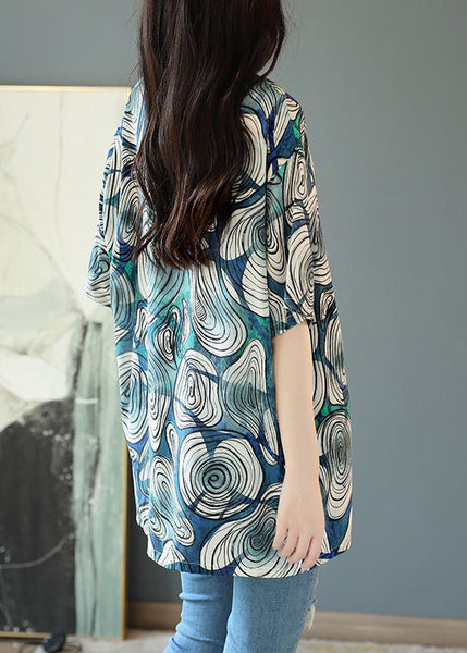 Loose Blue O Neck Print Cotton T Shirt Half Sleeve OP1064 Ada Fashion