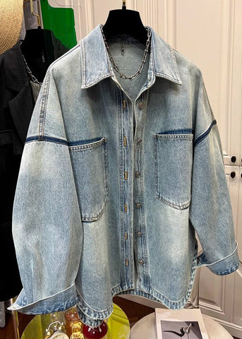 Denim Pan Pockets Coats Peter Loose Mens Collar Blue Button FashionChic