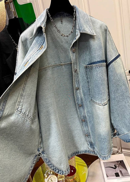 Denim Pan Pockets Coats Peter Loose Mens Collar Blue Button FashionChic