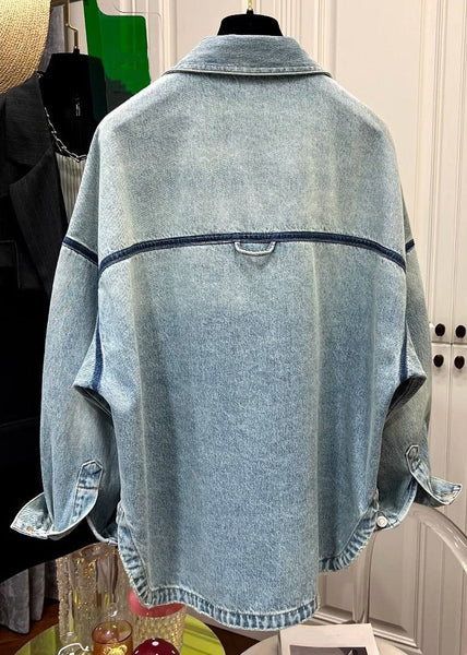 Denim Pan Pockets Coats Peter Loose Mens Collar Blue Button FashionChic