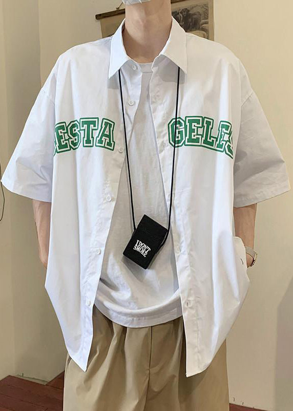 Summer Shirts Peter Letter Collar Blue Cotton Mens Loose Pan FashionChic