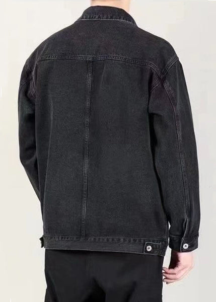 Spring Denim Peter Collar Loose Blue Mens Pockets Coats Pan FashionChic