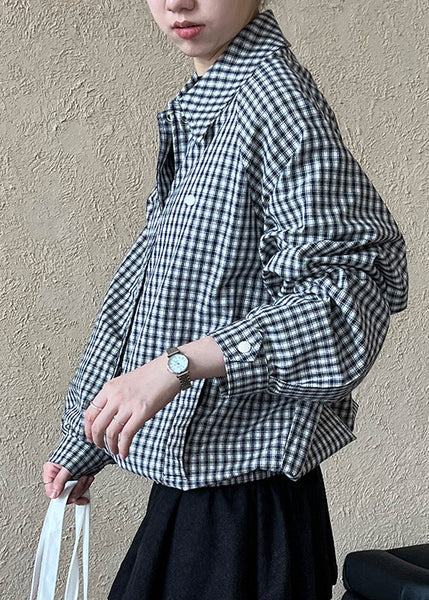 Loose Blue Peter Pan Collar Striped Button Shirt Fall QE064 HS-LTP240925