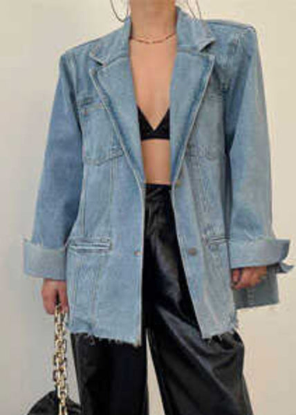 Loose Blue Pockets Notched Denim Coats Spring RP014 ABC