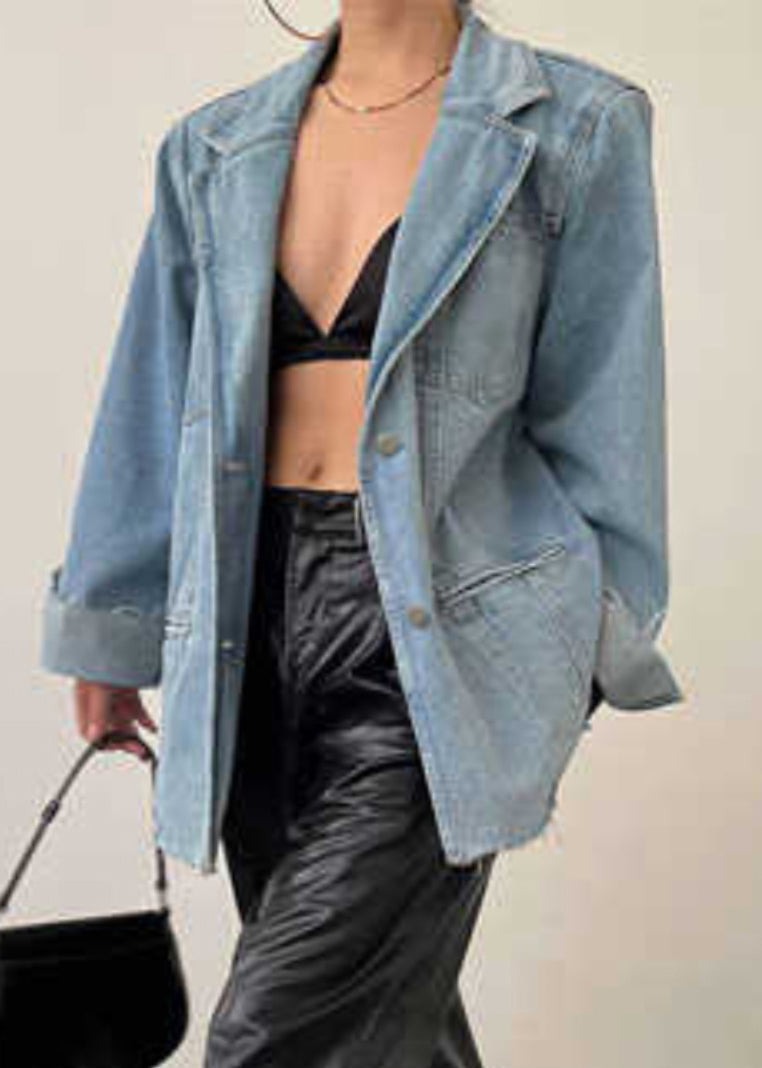 Loose Blue Pockets Notched Denim Coats Spring RP014 ABC