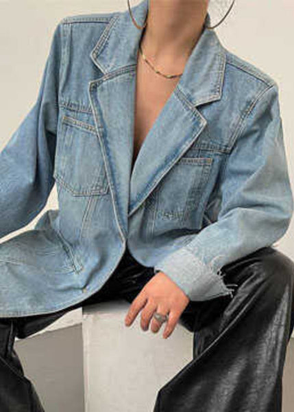 Loose Blue Pockets Notched Denim Coats Spring RP014 ABC
