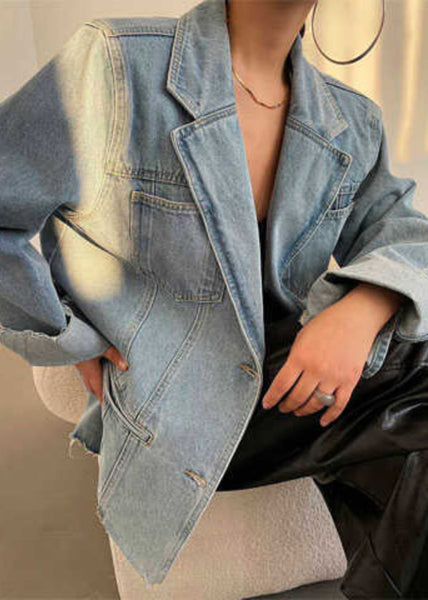 Loose Blue Pockets Notched Denim Coats Spring RP014 ABC